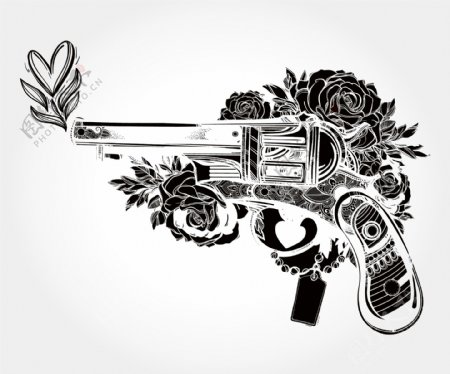 火枪和花朵艺术图案