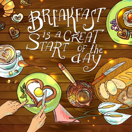 手绘美味的营养早餐插画
