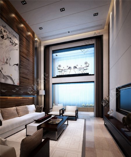 现代高级客厅褐色背景墙室内装修效果图