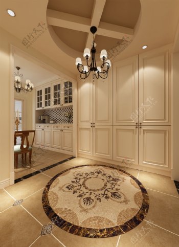 美式清新大气厨房白色柜子室内装修效果图