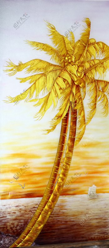 移门图案金色椰子树