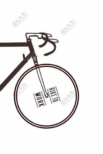 手绘黑色线条感自行车前轮装饰画