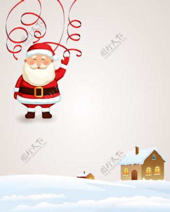 矢量卡通圣诞老人雪景背景素材