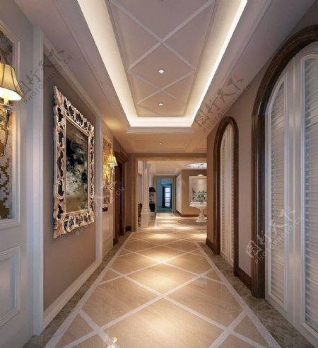 优雅风格室内设计走廊效果图JPG文件