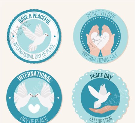4款圆形国际和平日标签矢量素材