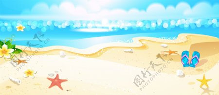 卡通海洋海滩淘宝banner背景