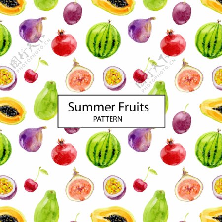 彩色夏季水果无缝背景矢量图