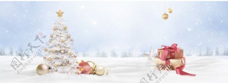 浪漫圣诞节雪花banner背景