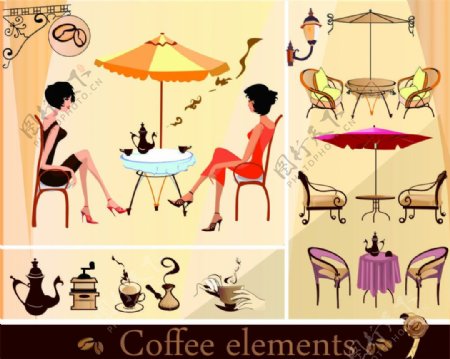 女人喝咖啡插画