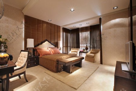 现代奢华丝质床品卧室室内装修效果图