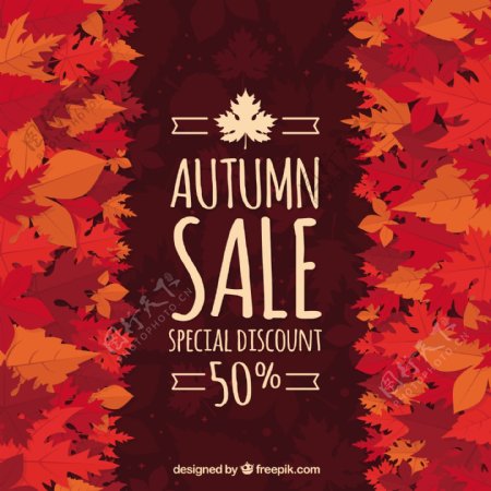 叶子和暖色的秋季销售