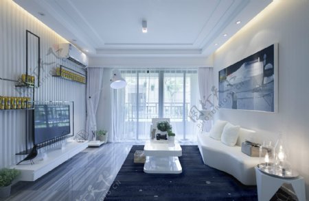 现代白色室内客厅效果图