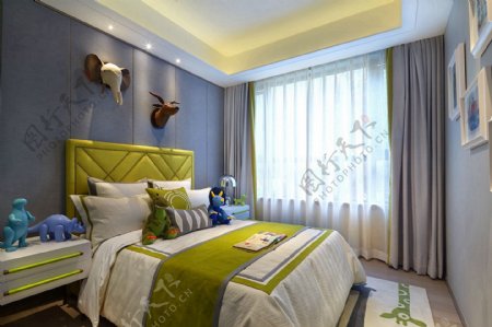 现代时尚卧室黄色床头室内装修效果图