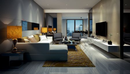 现代中式客厅沙发实景图