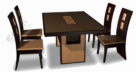 实木方形成套餐桌免抠png透明图层素材