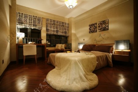 现代时尚卧室深色花纹墙面室内装修效果图