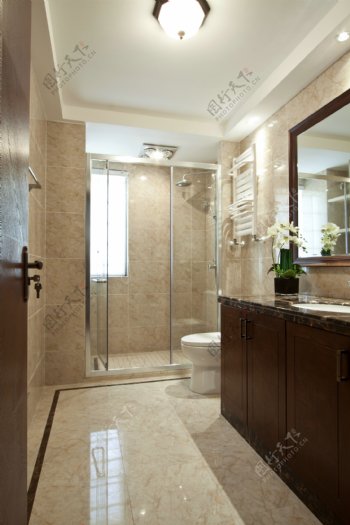 现代时尚浴室木制柜子室内装修效果图