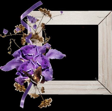 朴素简洁花卉木质框架png透明素材