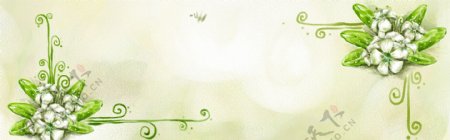 绿色手绘水彩花卉图