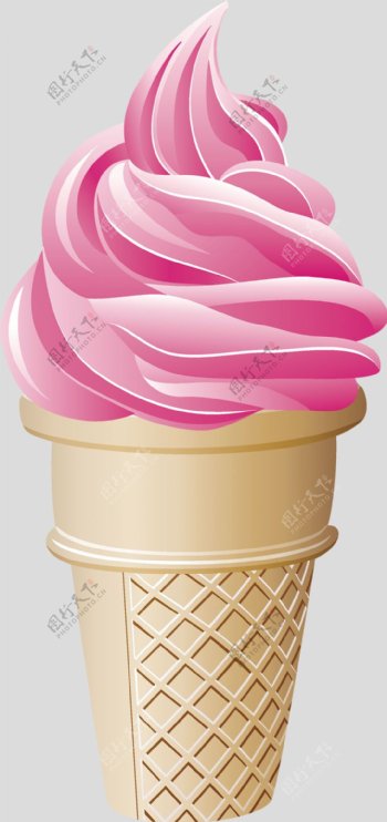 手绘粉红色冰淇淋免抠psd透明素材