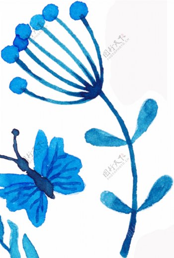 祝福蓝色花卉卡通透明素材