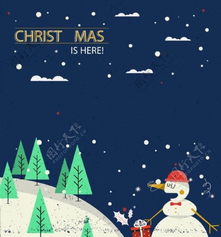 卡通雪人矢量下雪圣诞海报背景素材