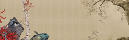 水墨山水花鸟背景banner