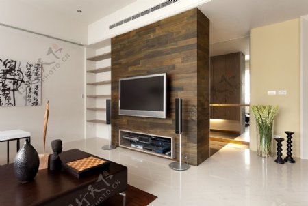 现代清新客厅深褐背景墙室内JPEG效果图