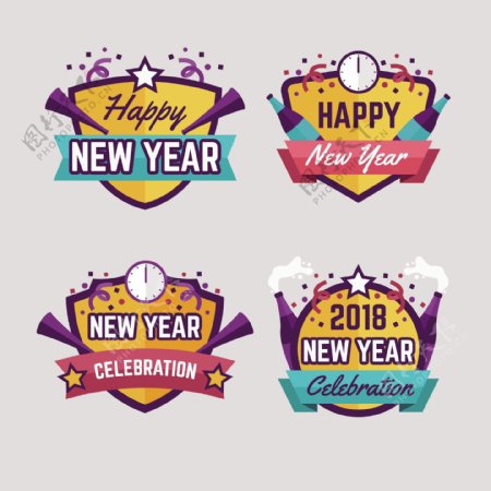 多款2018新年快乐标签设计