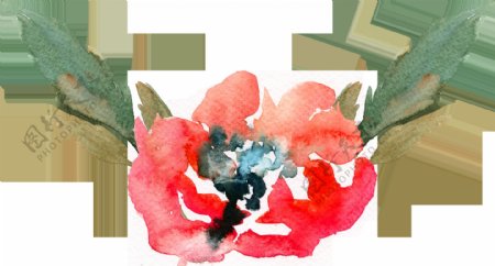 水墨红色花卉卡通透明素材