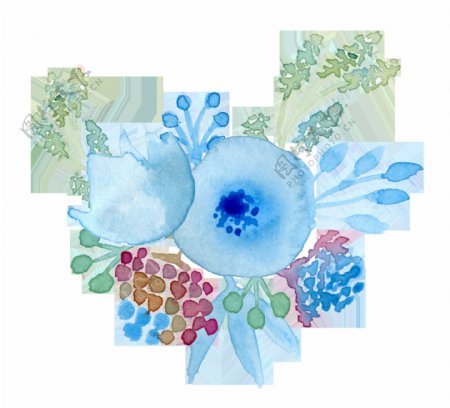 手绘水蓝色水彩花png透明素材