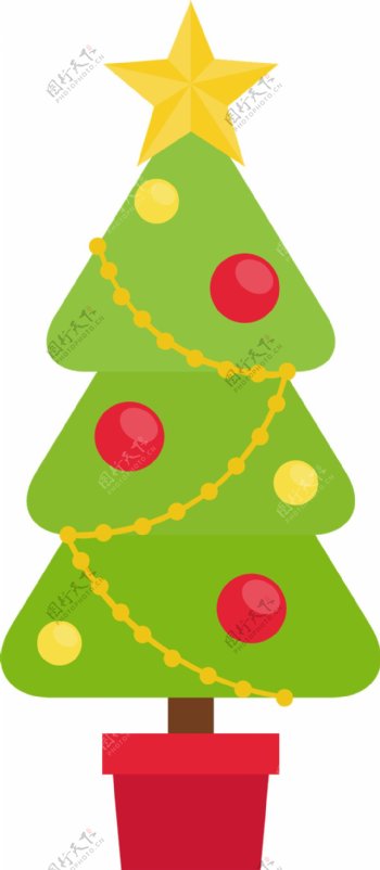 卡通彩灯装饰圣诞树PNG元素