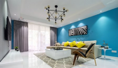 现代时尚客厅褐色花纹地毯室内装修效果图