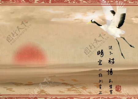 中式飞鹤诗词背景墙