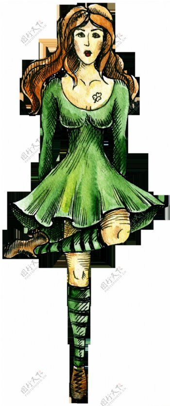 绿色女人卡通透明素材