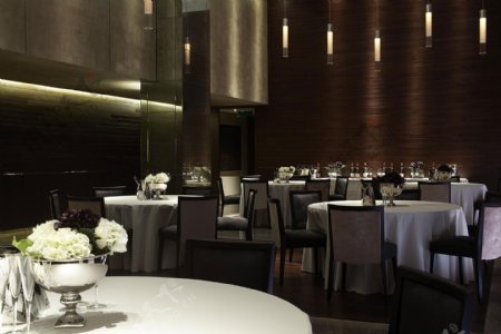 现代奢华餐厅金褐色背景墙工装效果图