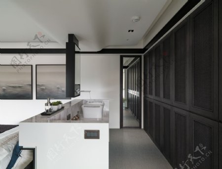现代客厅白色瓷砖洗手台室内装修效果图