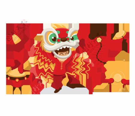 喜庆春节舞狮元素