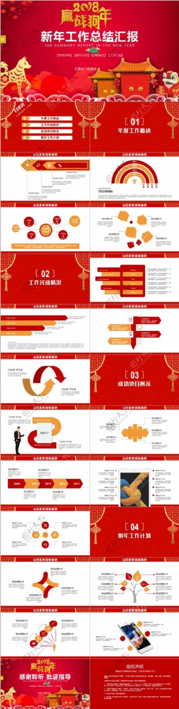 红色中国风新年工作总结汇报ppt模板