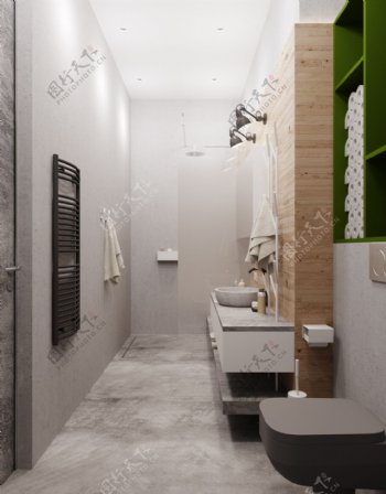 现代时尚卫生间绿色架子室内装修效果图