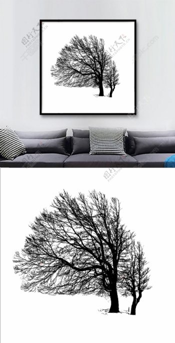 黑白大树和风装饰画