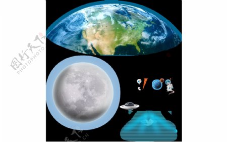 蓝色地球月球png元素