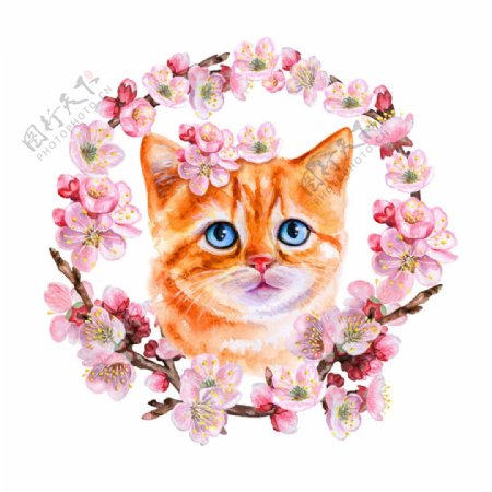 被桃花包围的小猫咪psd源文件