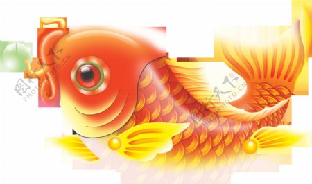 卡通金色鲤鱼png元素