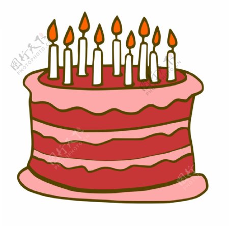 卡通红色生日蛋糕png元素
