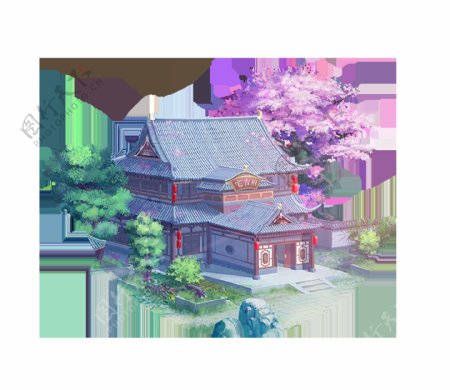 卡通中式建筑房屋png元素