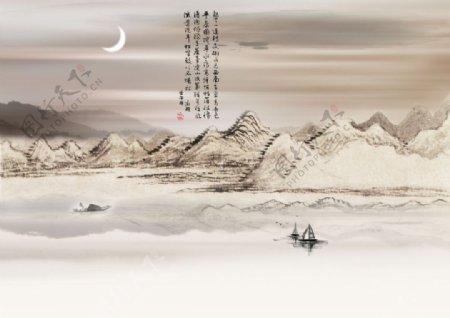 中国风山水装饰画背景墙