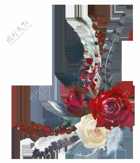 手绘红白玫瑰花卉PNG透明素材