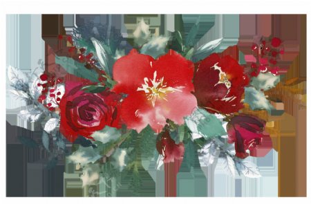 手绘鲜红色玫瑰花卉PNG透明素材