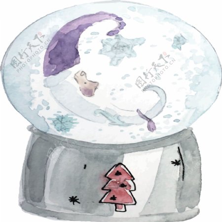 手绘卡通雪景玻璃球透明素材卡通